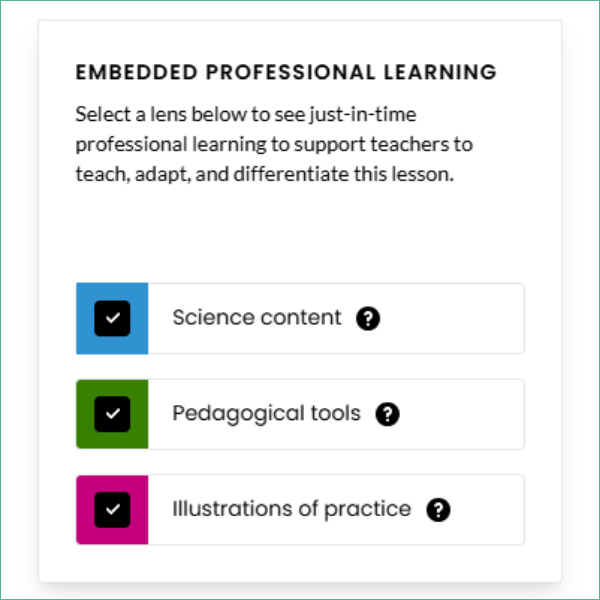 Screenshot of embedded professional learning