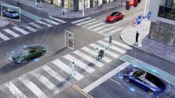 render of a hypothetical street with autonomous driving cars