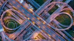Bird's eye view of a busy intersection