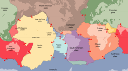 A world map of the tectonic plates and their movement