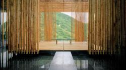 The interior of a bamboo house designed by Kengo Kuma